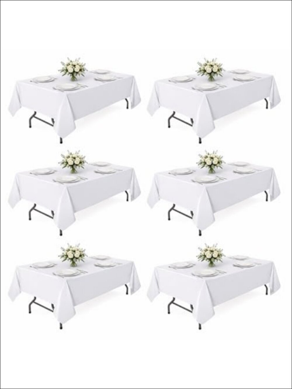 6 Pack Polyester Table Cloth 60x102 Inch Wrinkle Resistant Washable for 6 Foot